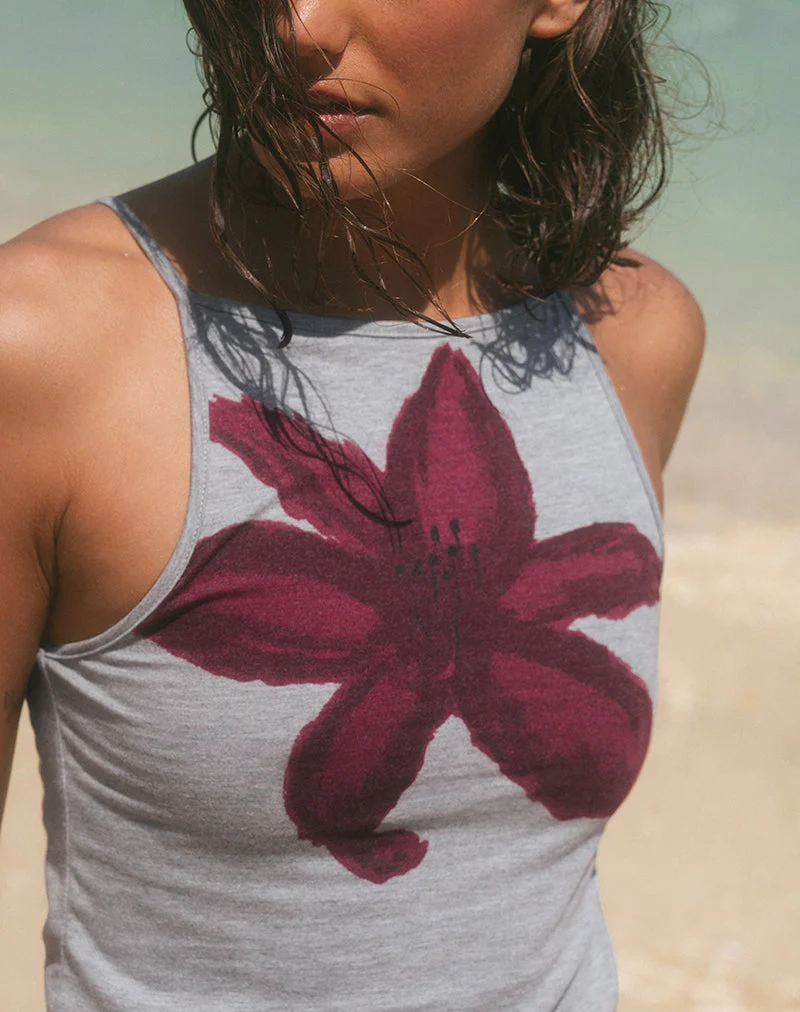 Dudley Vest Top in Grau meliert Gemalte Blume - Image 2