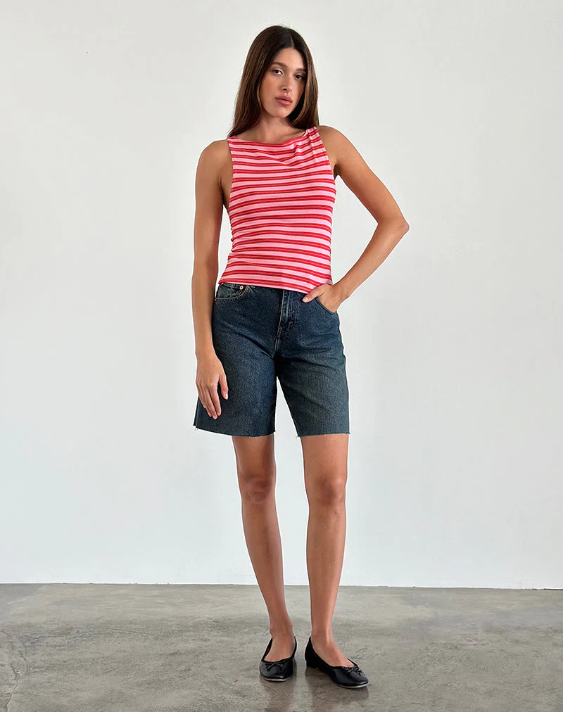 Dudley Vest Top in Rosa und Rot gestreift - Image 2