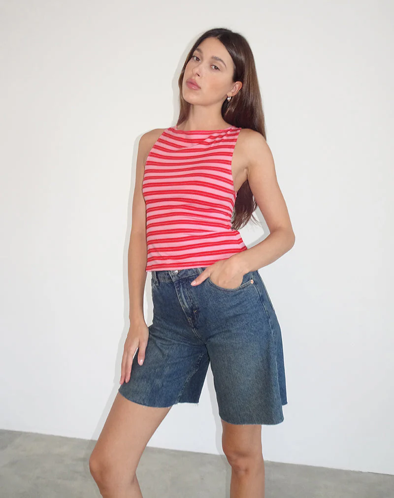 Dudley Vest Top in Rosa und Rot gestreift - Image 3