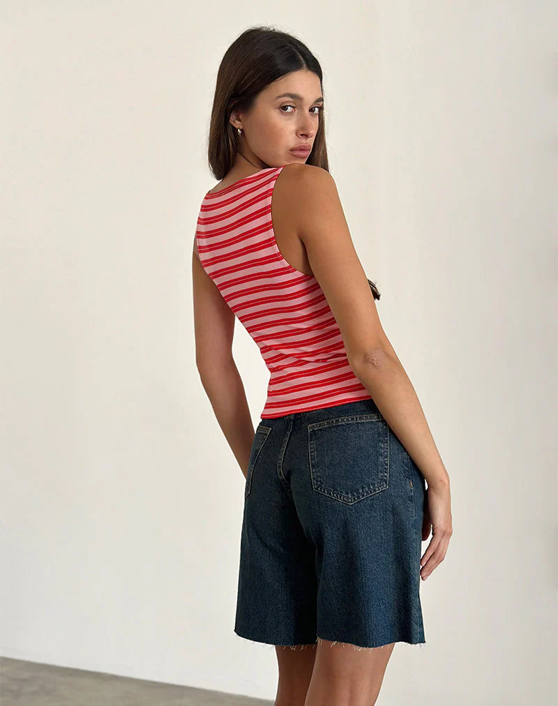 Dudley Vest Top in Rosa und Rot gestreift - Image 4