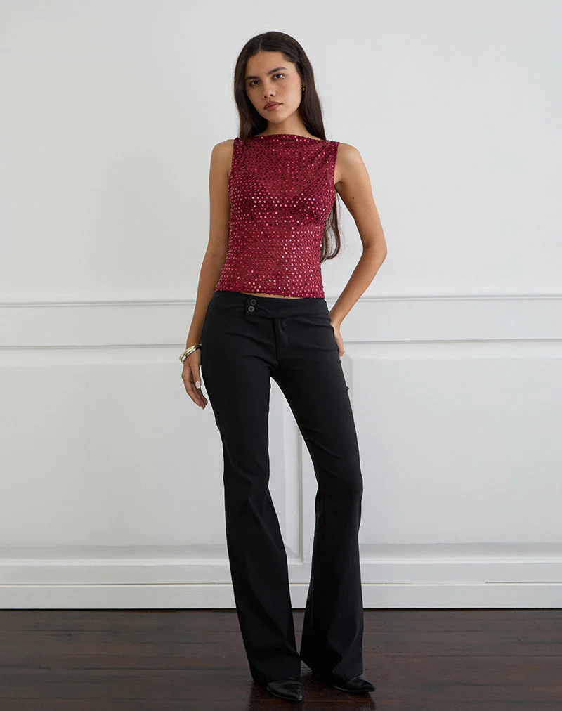 Dudley Vest Top aus Paillettenstrick in Burgund - Image 4