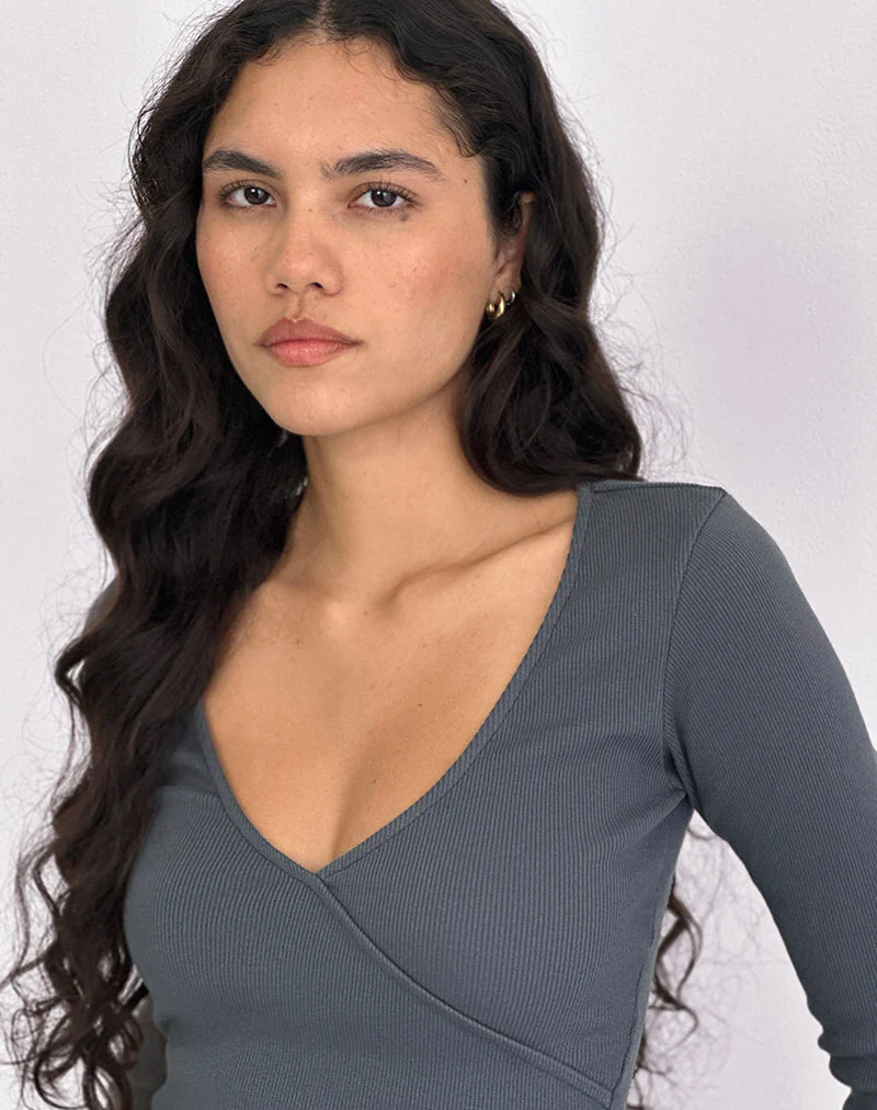 Dulcet Geripptes Langarm-Top in Blau Granit - Image 3