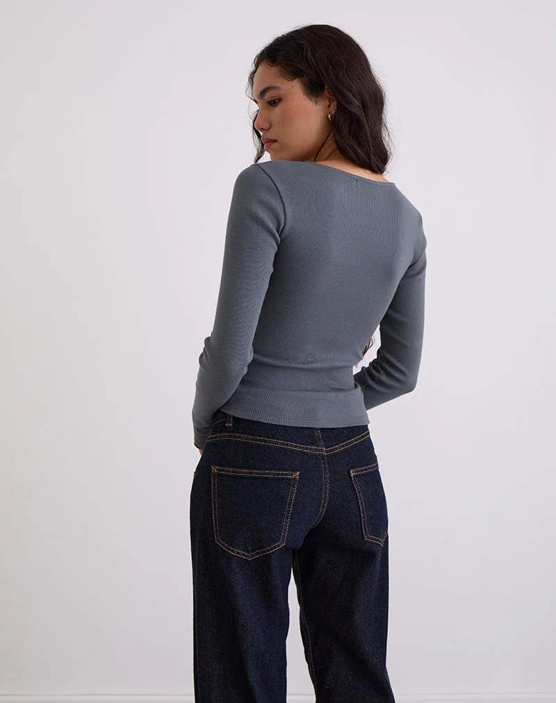 Dulcet Geripptes Langarm-Top in Blau Granit - Image 5