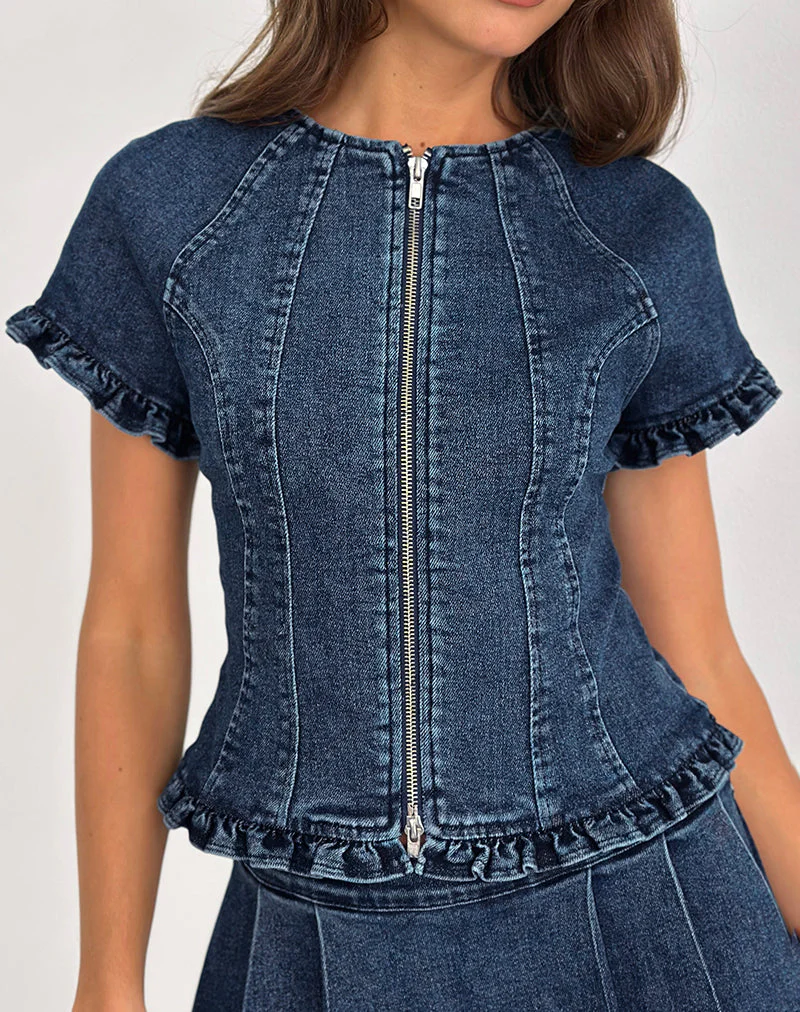 Dunya Top aus Chambray Vintage Blau