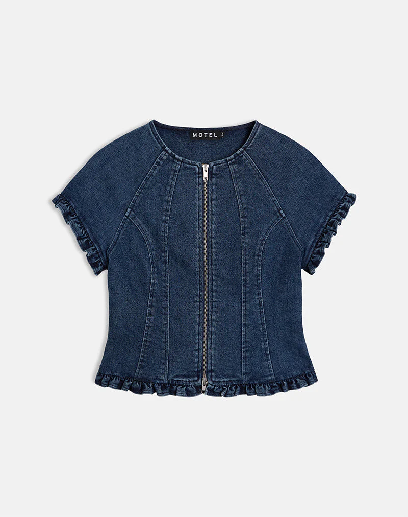 Dunya Top aus Chambray Vintage Blau - Image 2