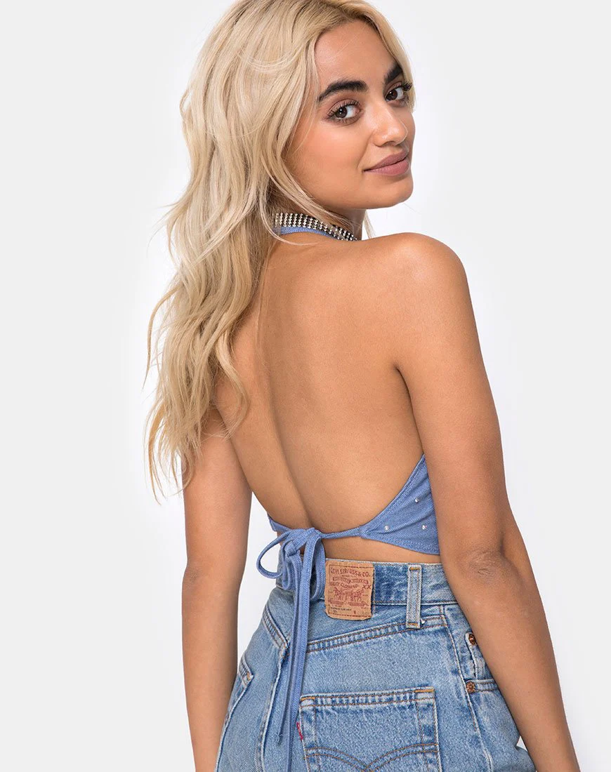 Dyla Crop Top aus blauem Denim Hot Fix - Image 2