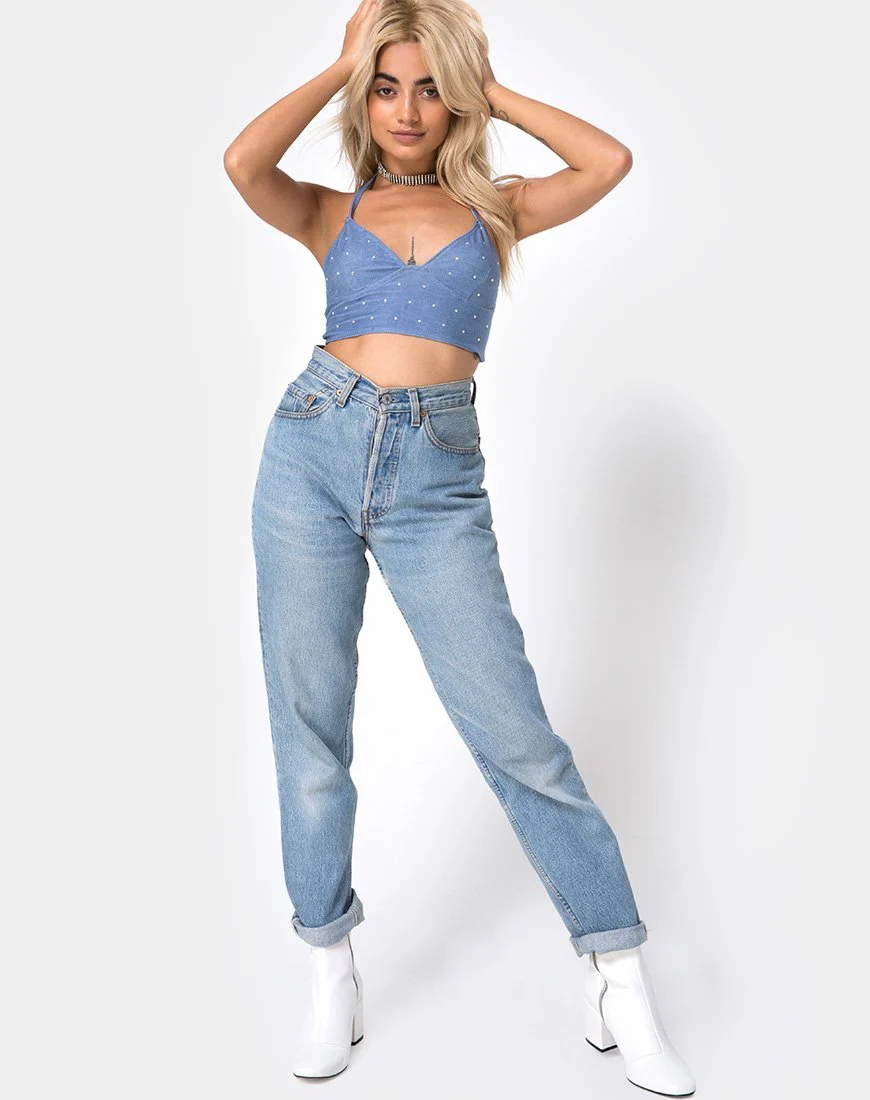 Dyla Crop Top aus blauem Denim Hot Fix - Image 3