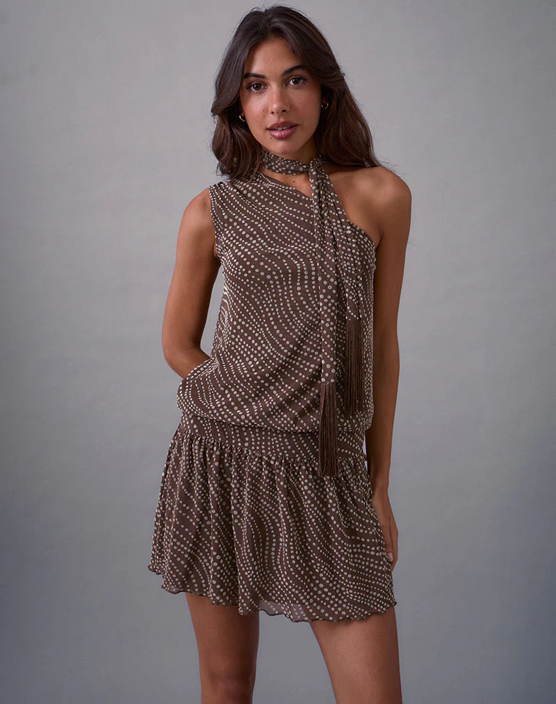 Dyle Minikleid aus abstraktem Polka-Flock Braun
