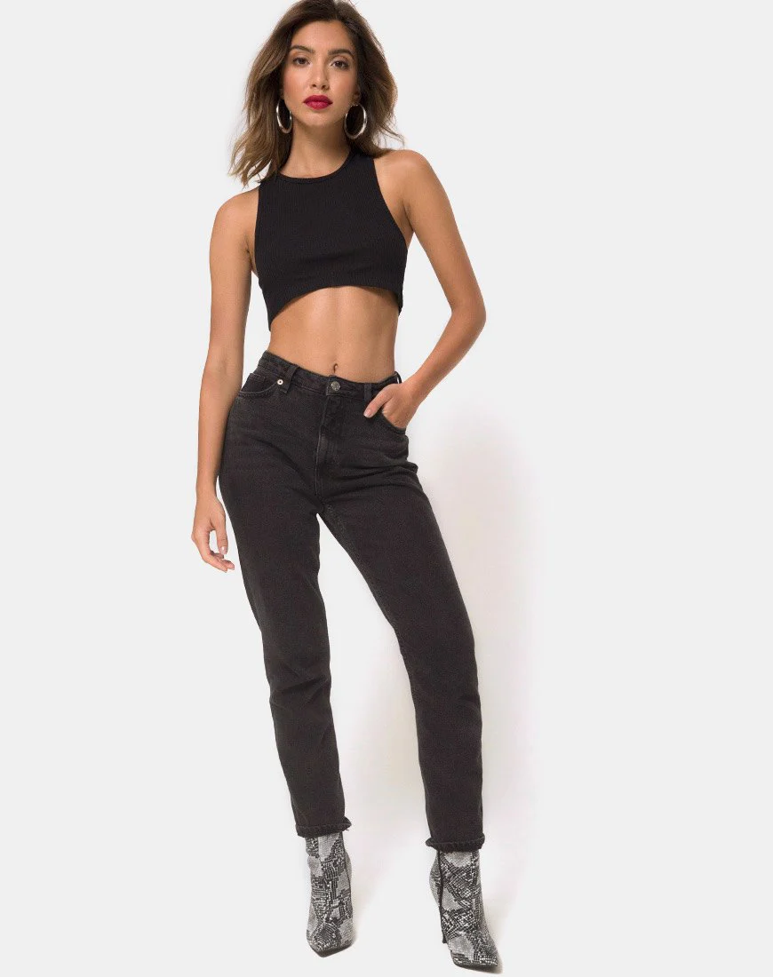 Edina Crop Top aus Rippe Schwarz - Image 3