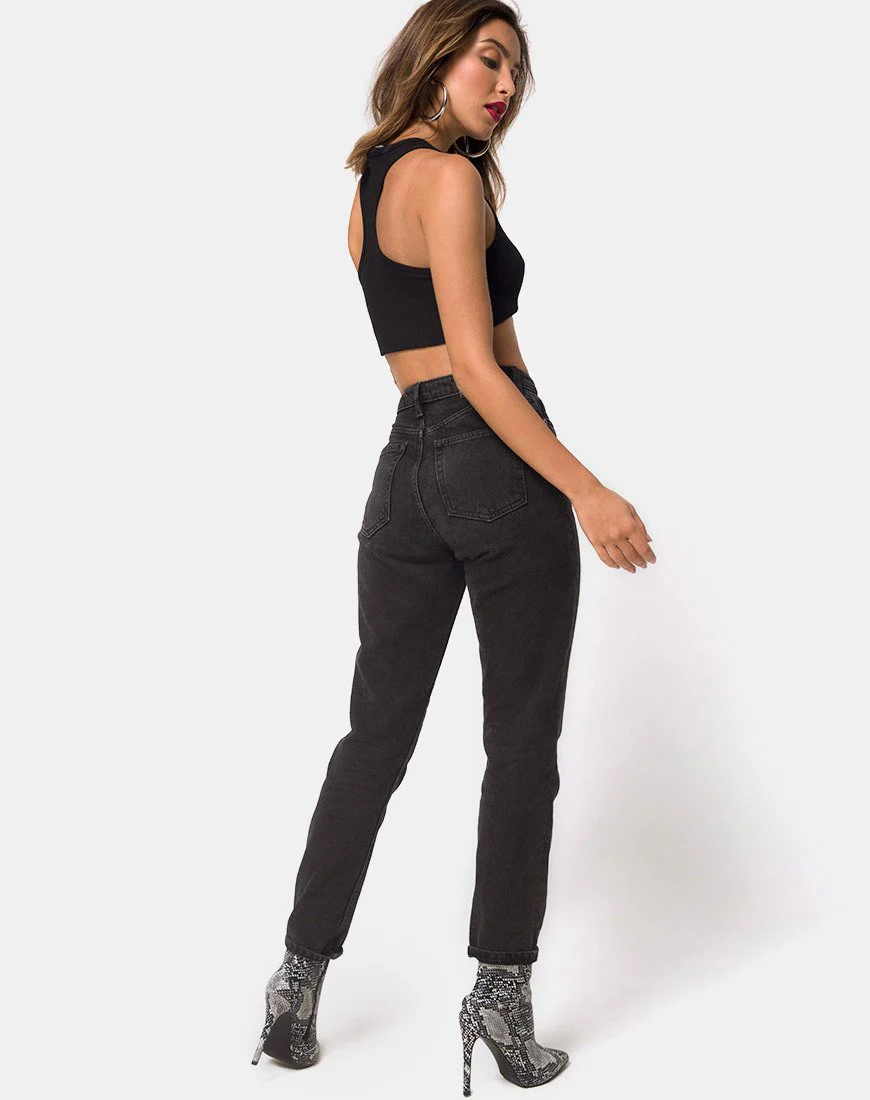 Edina Crop Top aus Rippe Schwarz - Image 4
