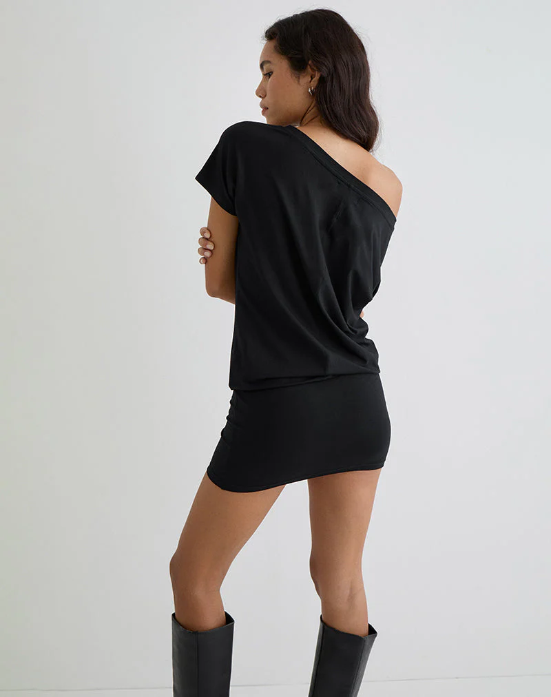 Edwina Schulternahes Minikleid in Schwarz - Image 4