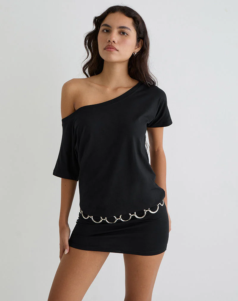 Edwina Schulternahes Minikleid in Schwarz - Image 5