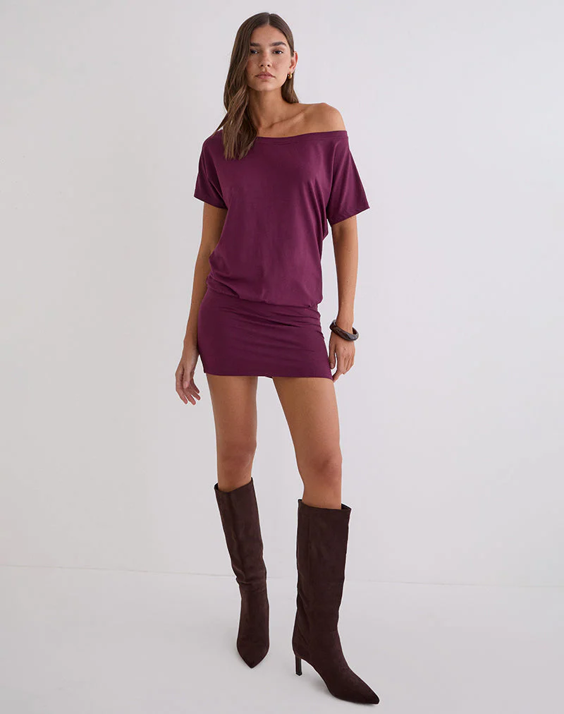 Edwina schulterfreies Minikleid in Tiefpurpur - Image 2