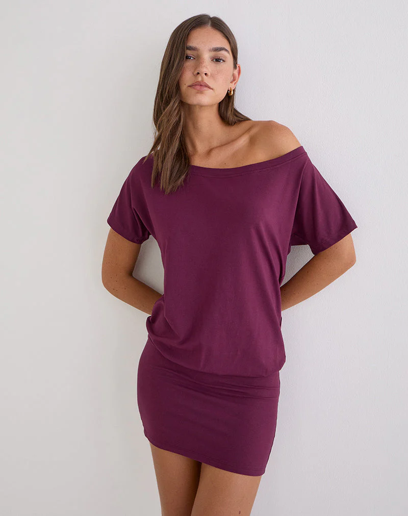 Edwina schulterfreies Minikleid in Tiefpurpur - Image 3