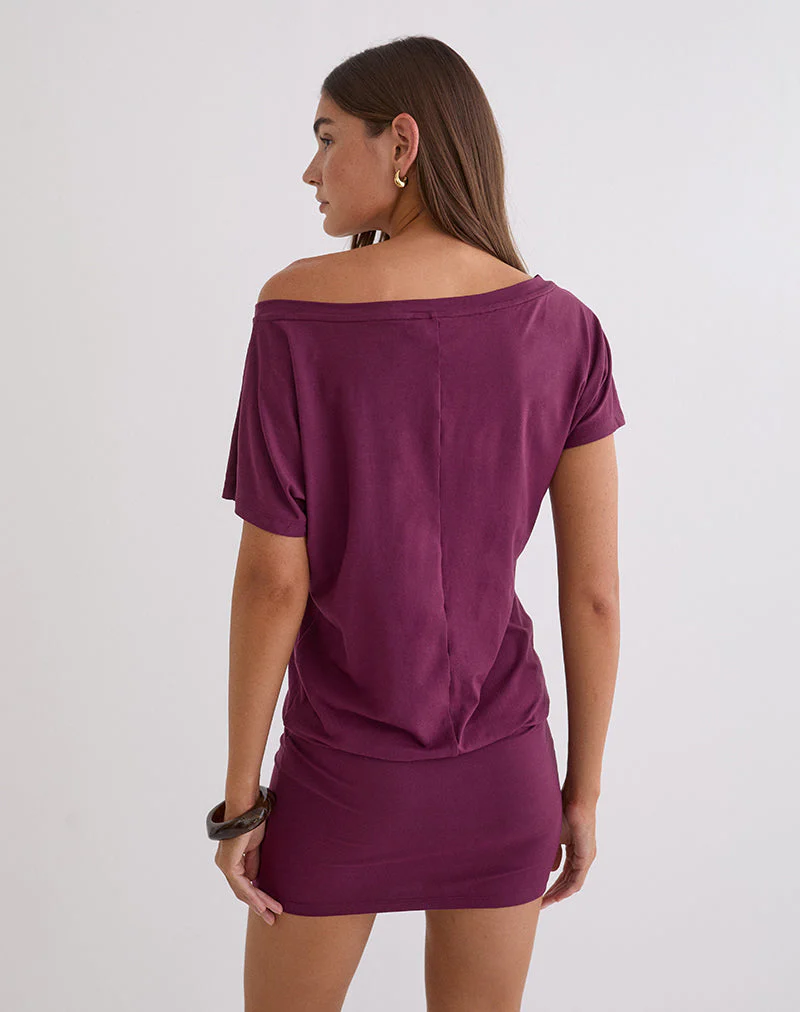 Edwina schulterfreies Minikleid in Tiefpurpur - Image 4
