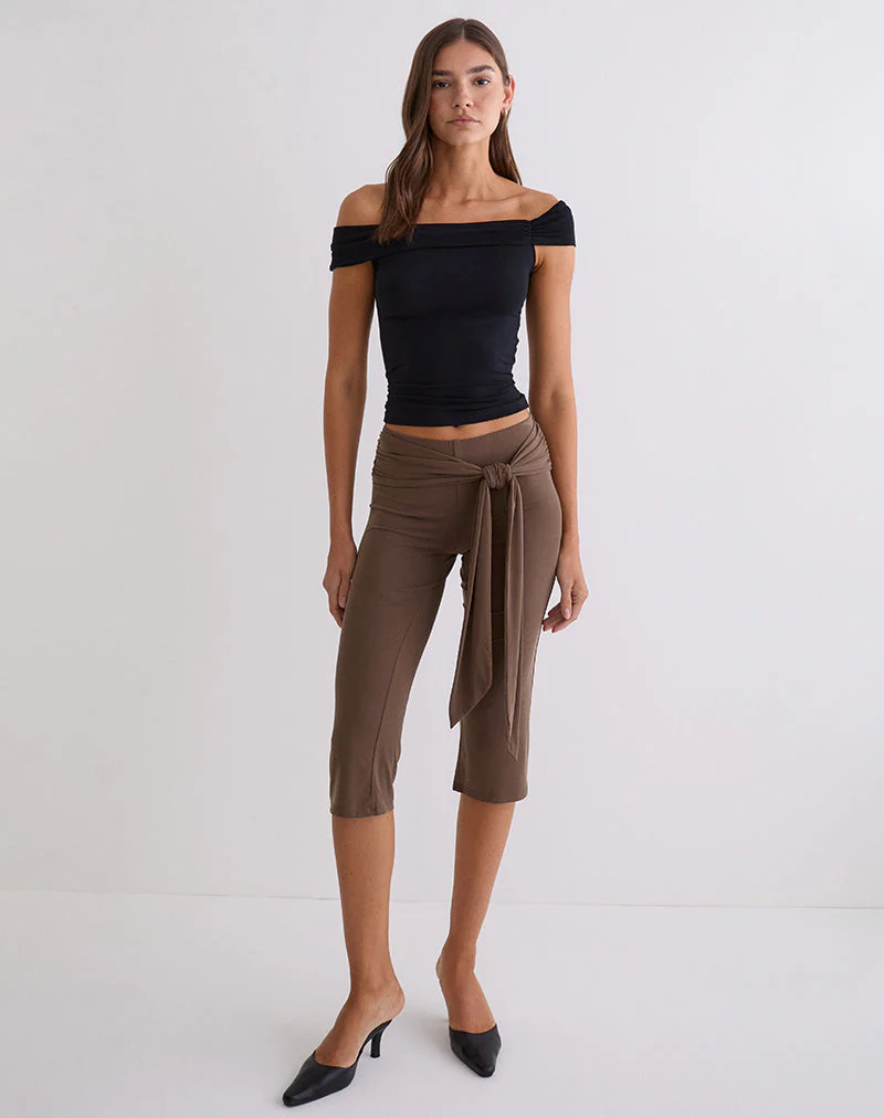 Effy Caprihose mit seitlichen Bändern aus Cupro in Bitterschokolade - Image 6