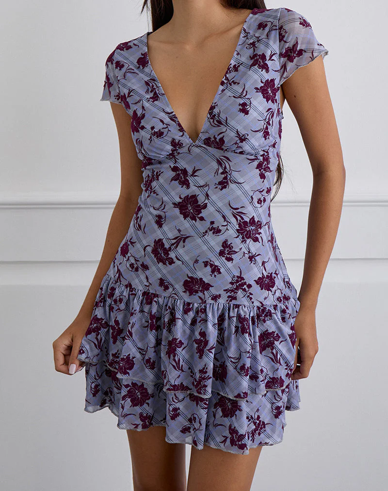 Elaya Kleid in Lotusflock kariert lavendel