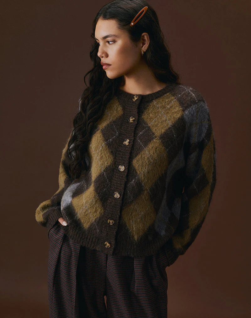 Eliana Strickjacke in Argyle Braun