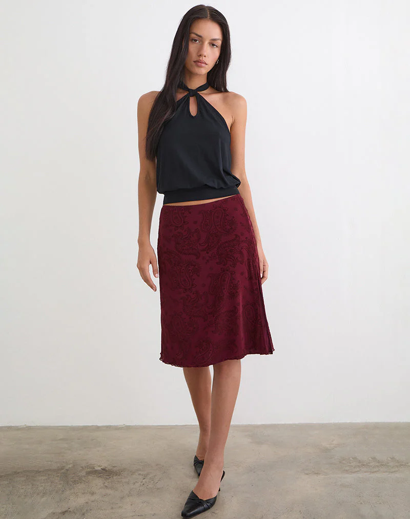 Elif Midirock aus Flock Compact Paisley in Weinrot - Image 2