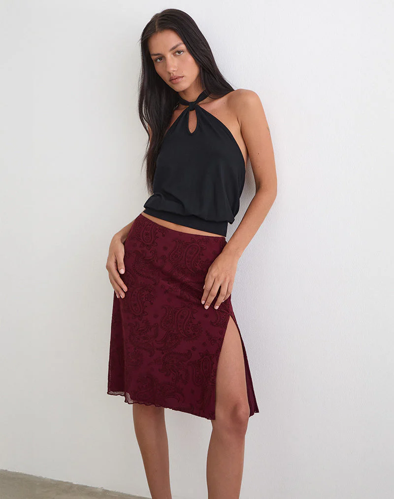 Elif Midirock aus Flock Compact Paisley in Weinrot - Image 4