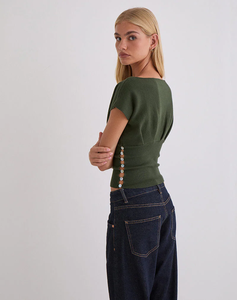 Elin Top aus Strick in Khaki mit Perlmuttknöpfen - Image 4