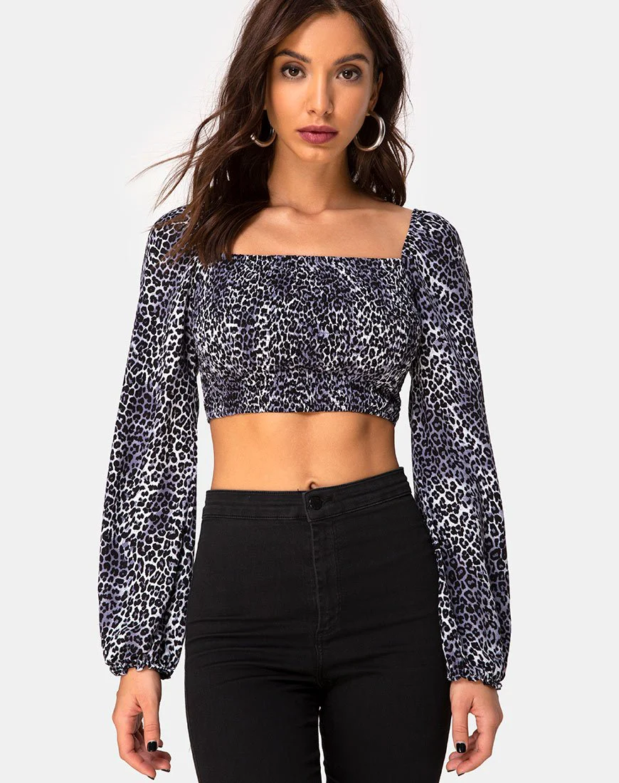 Elina Top in Rar Leopard Grau