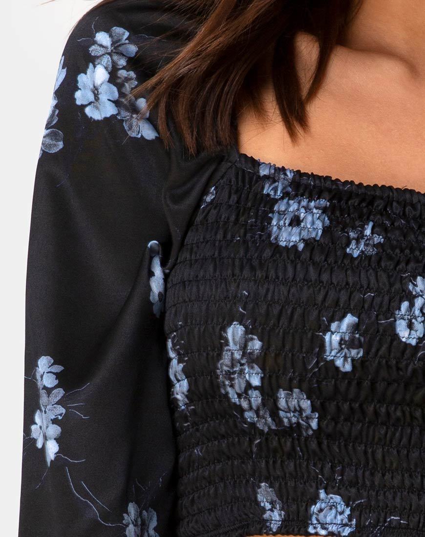 Elina Top aus Satin Schwarz Mono Flower - Image 5