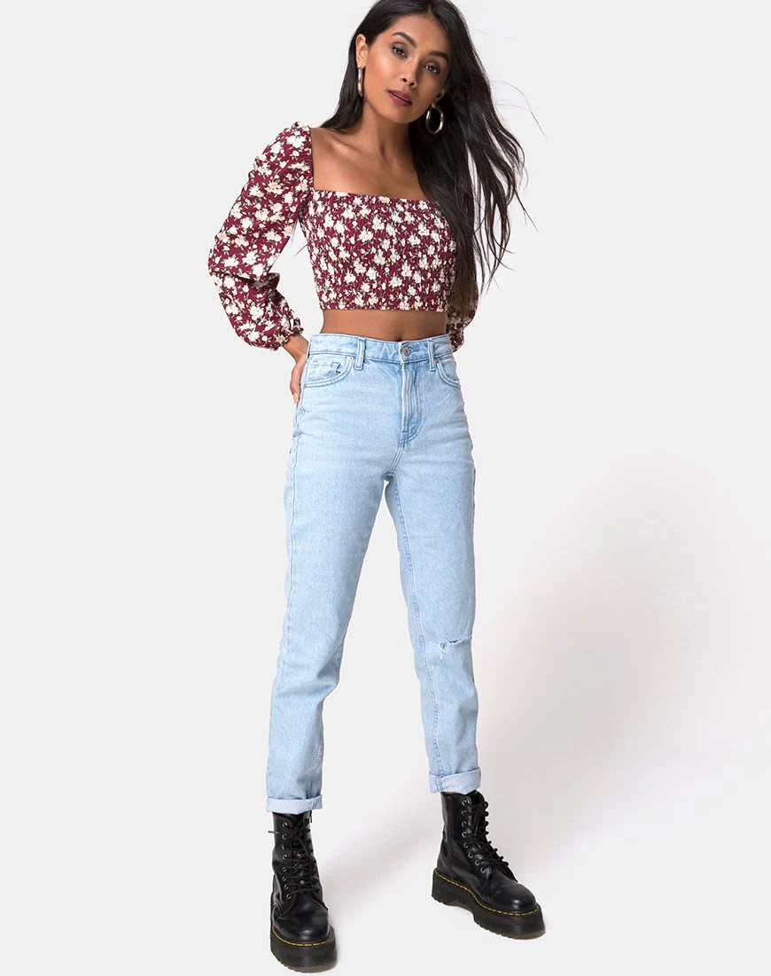Elina Crop Top in Wild Fleur Maroon - Image 3