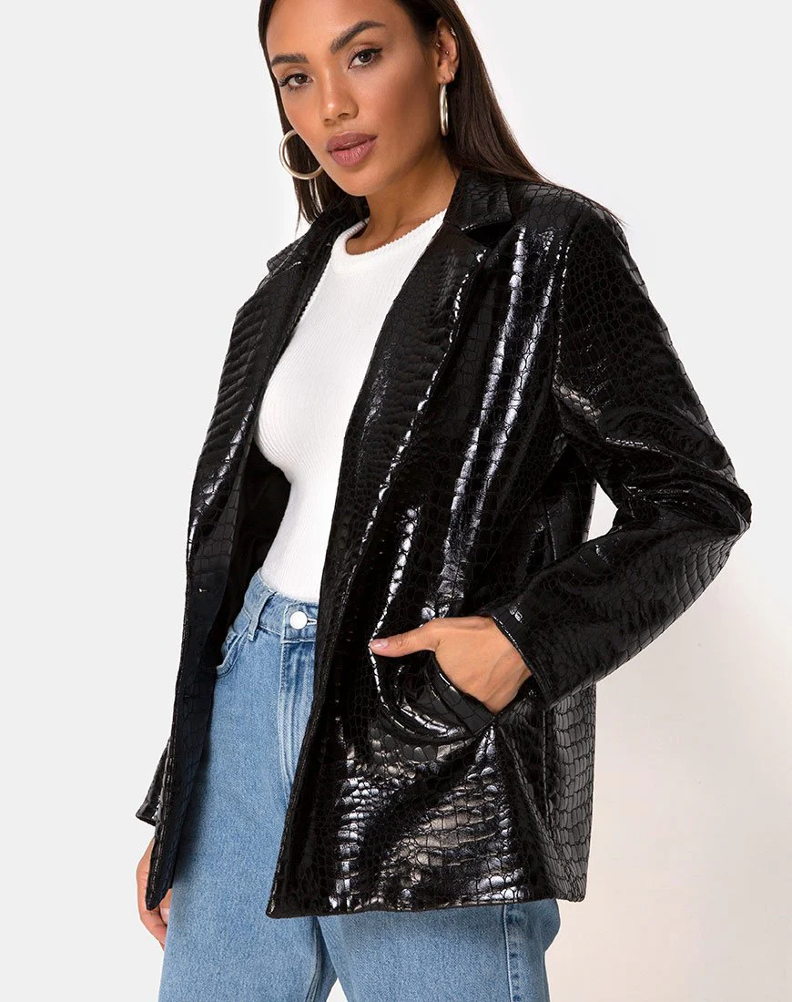 Elize Blazer aus Croc PU Schwarz