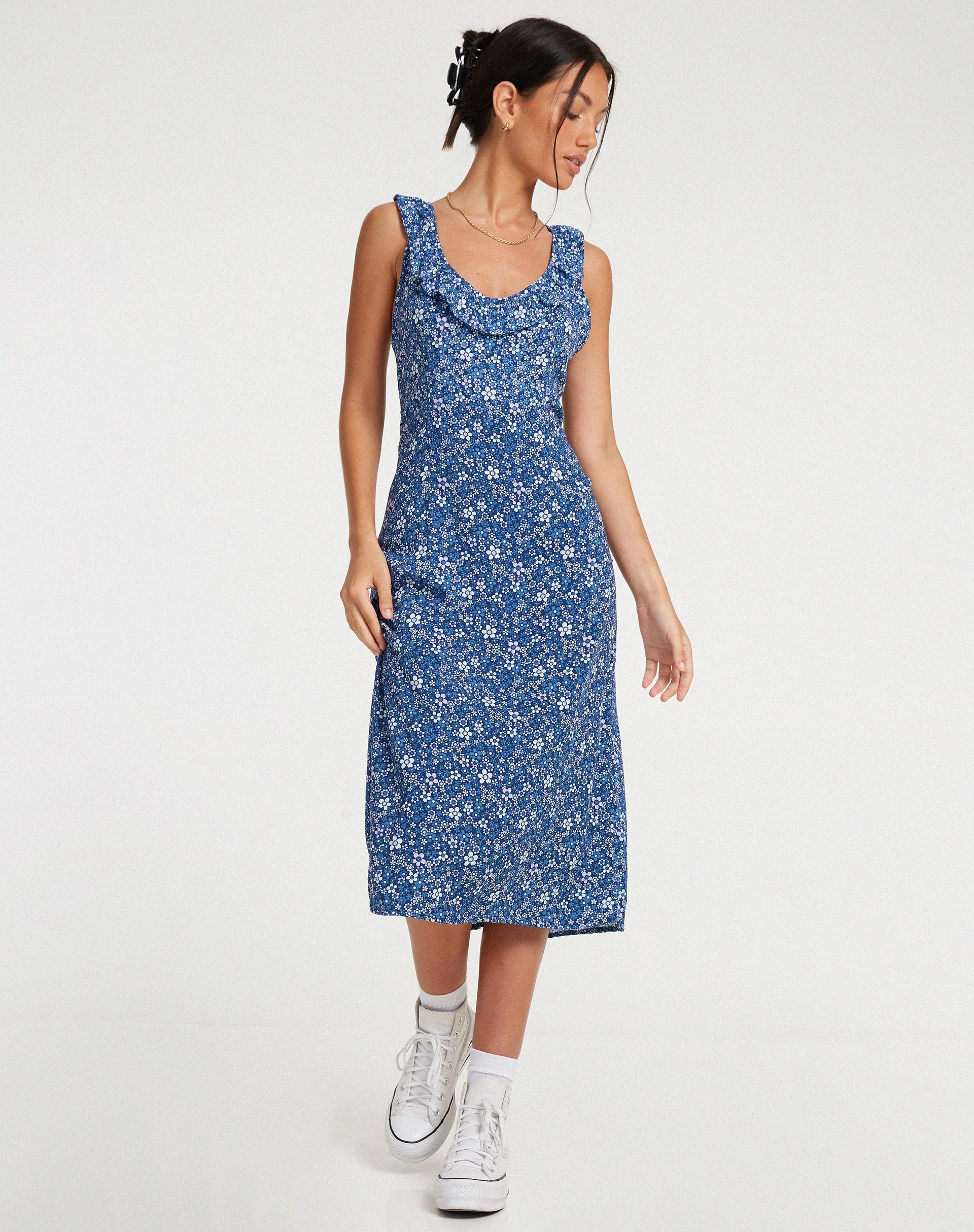 Elleta Midikleid in Retro Floral Blau - Image 4
