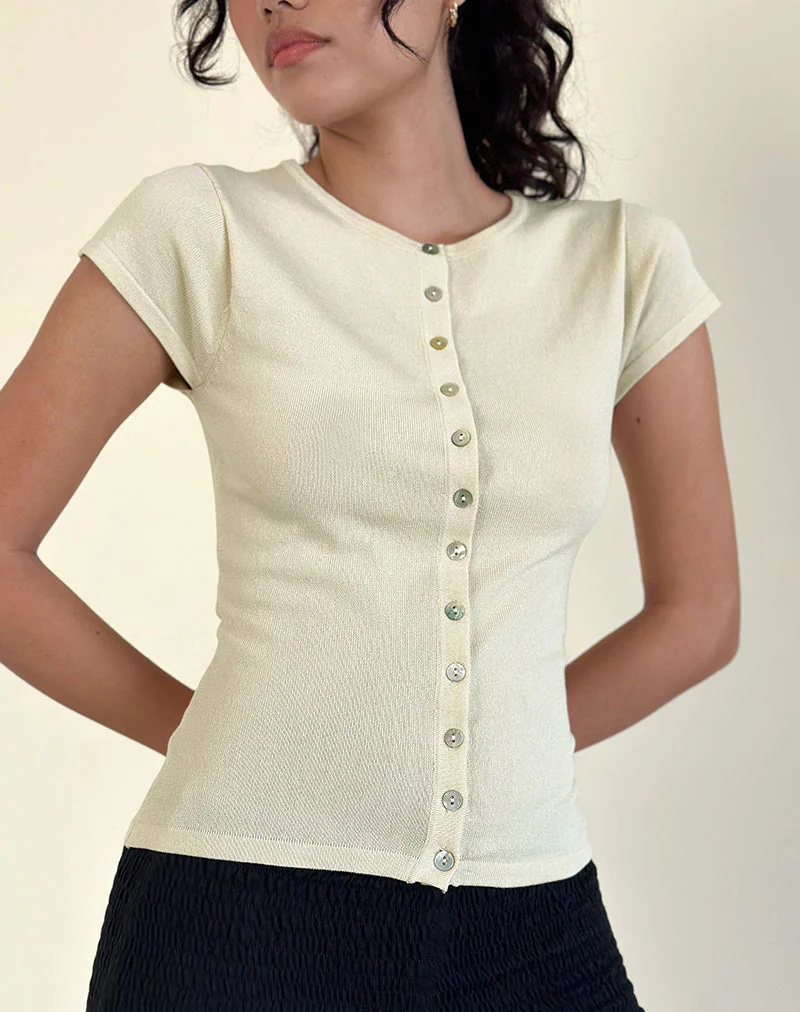Elmira Top aus Flachstrick Creme - Image 2