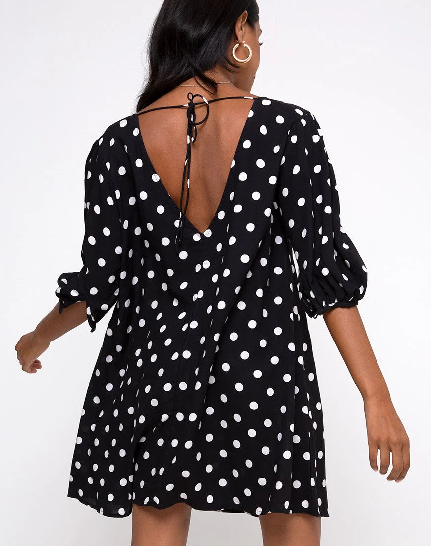Elna Babydoll Kleid in 80's Polka Schwarz - Image 2