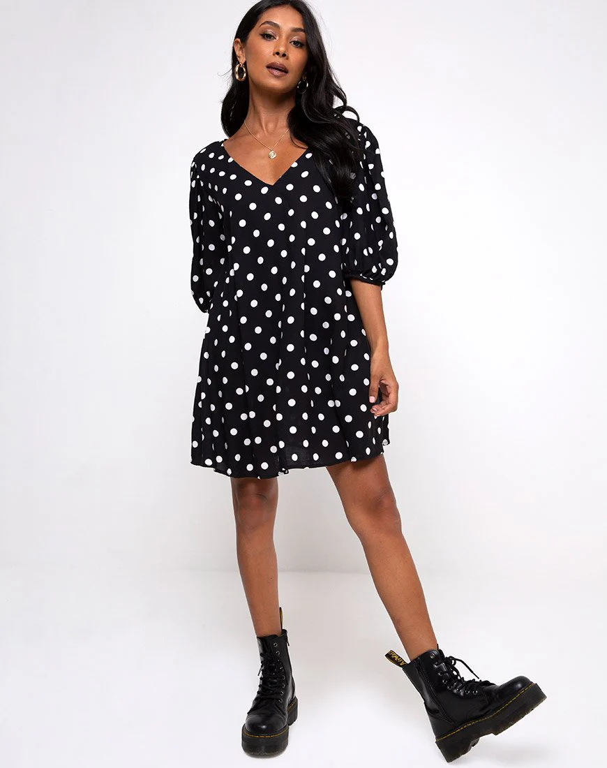 Elna Babydoll Kleid in 80's Polka Schwarz - Image 3