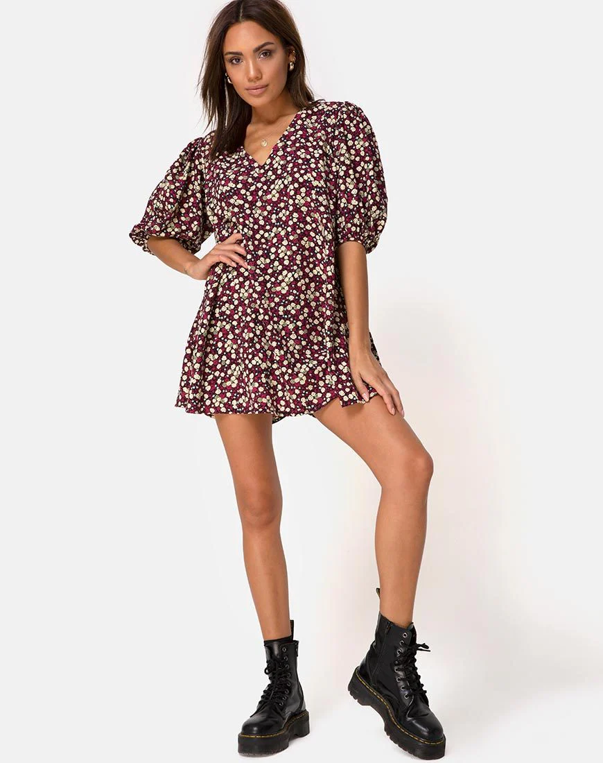 Elna Babydoll Kleid in Floral Field Plum - Image 3