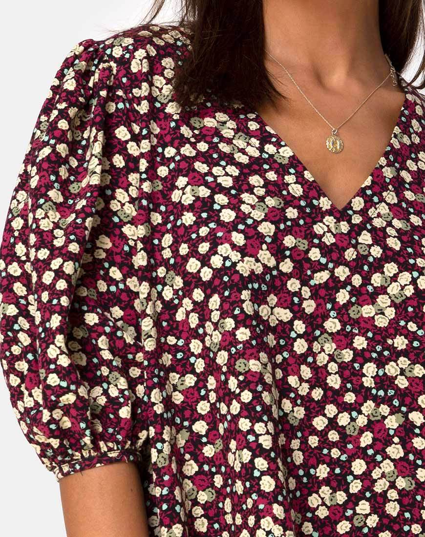 Elna Babydoll Kleid in Floral Field Plum - Image 5