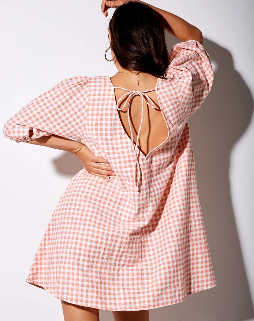 Elna Babydoll-Kleid in rosa Karo - Image 2