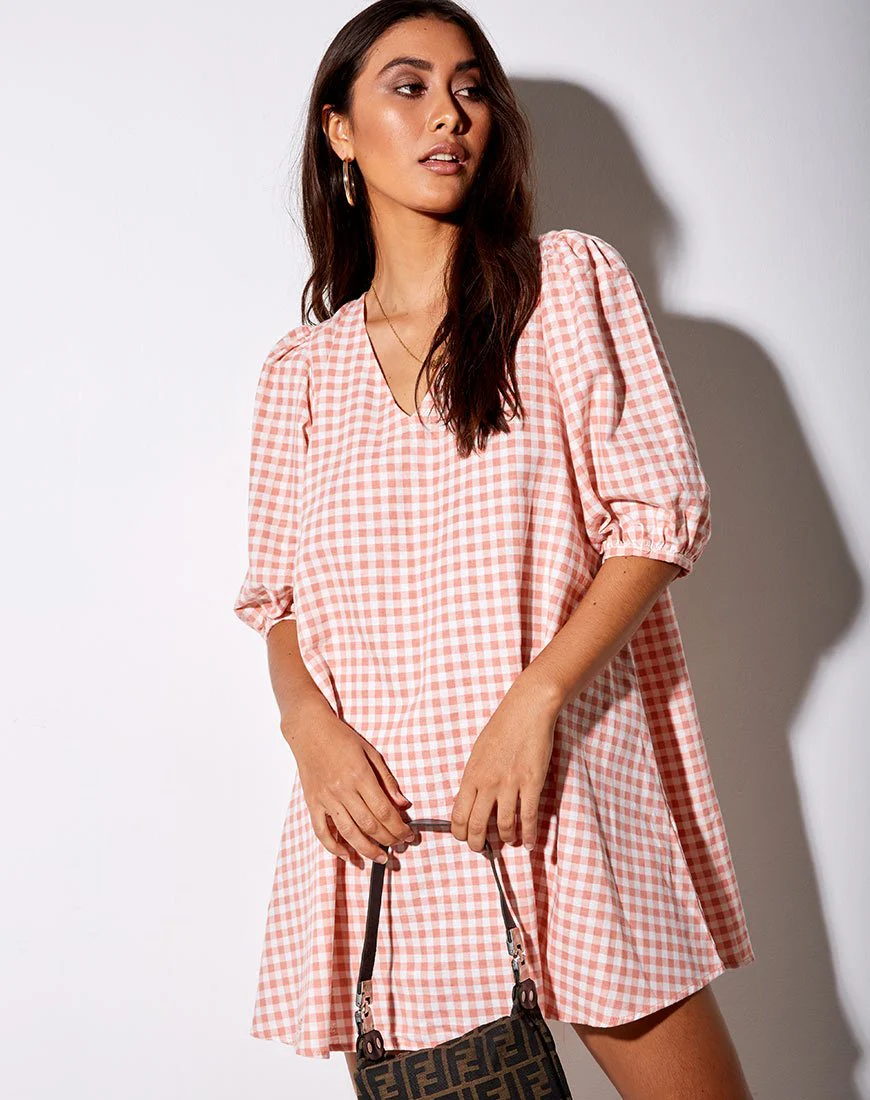 Elna Babydoll-Kleid in rosa Karo - Image 3