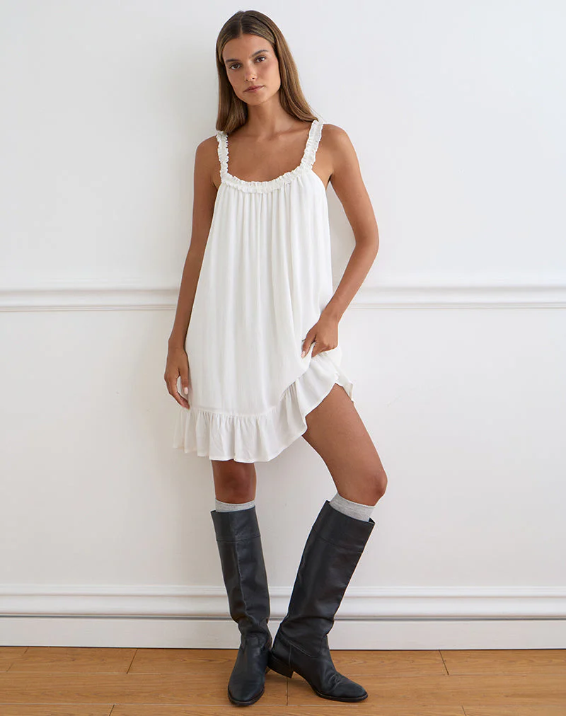 Elowen Frill Mini Dress in Crinkle Off White - Image 2