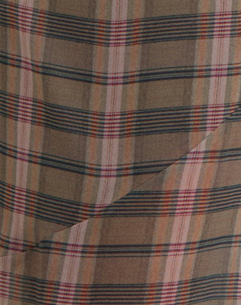 Elska Maxikleid in Braun und Rosa mit verschwommenem Karomuster - Image 5