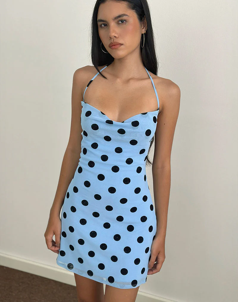 Eltazia Minikleid in Blau mit Polka Space Schwarz - Image 3