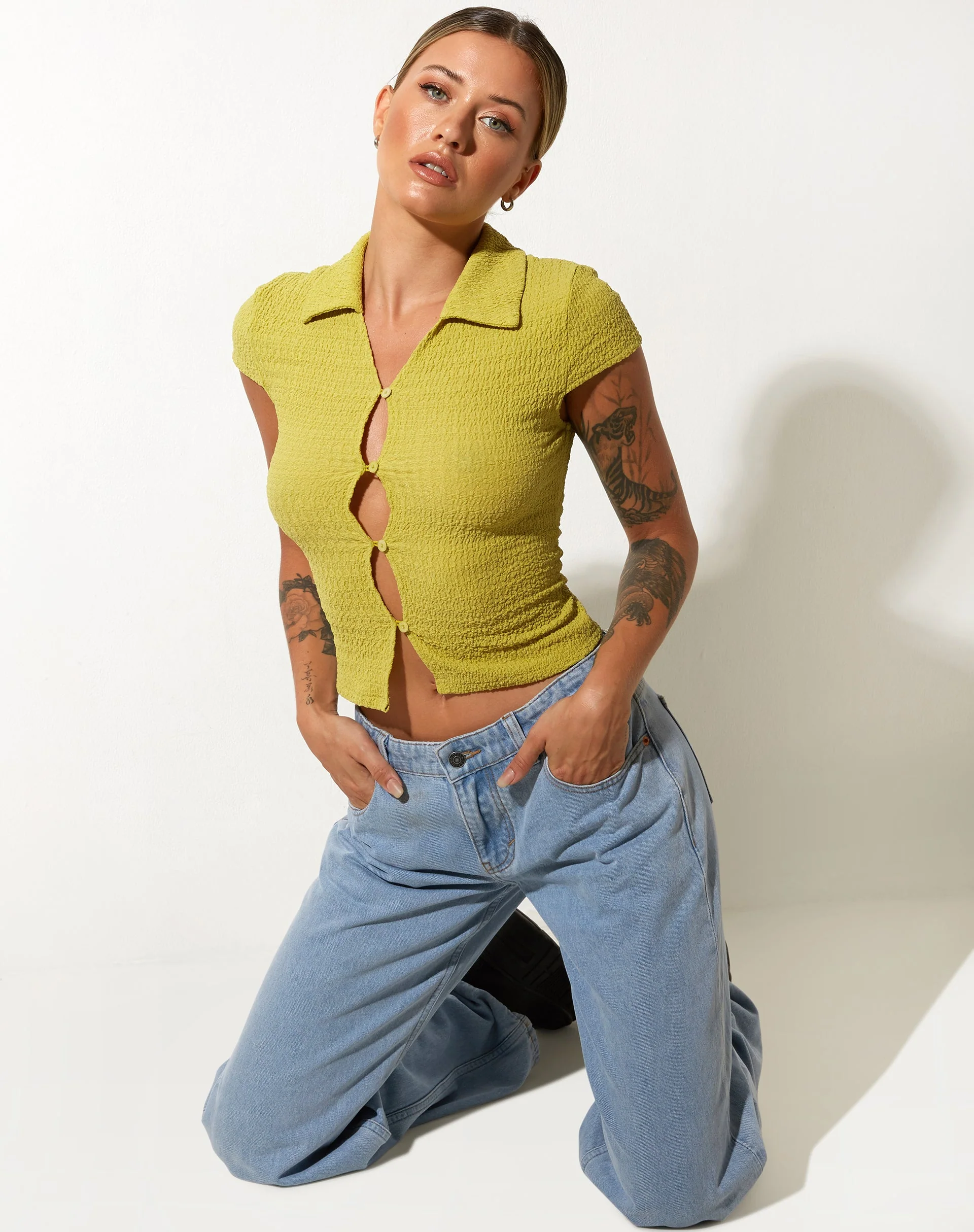 Elva Shirt aus Bubble Jersey Olivenöl - Image 4