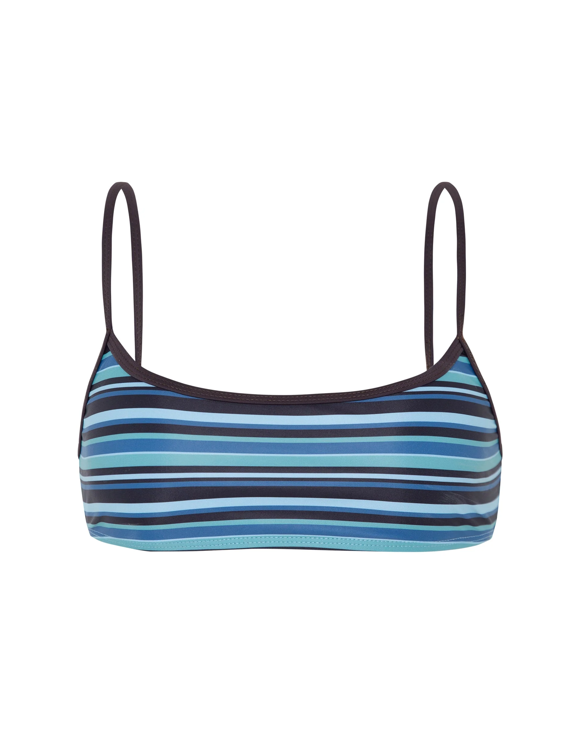 Elvina Bikinioberteil in Blau gestreift mit brauner Bindung - Image 6