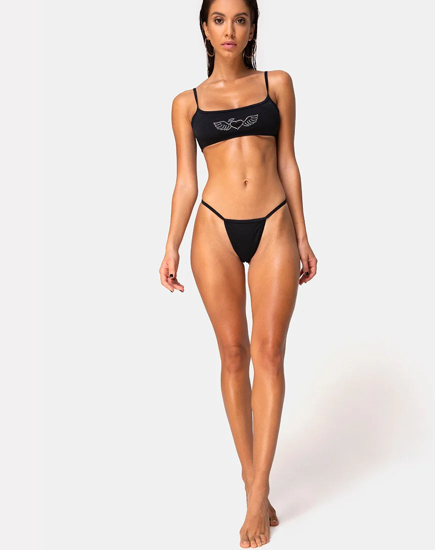 Elvina Bikinioberteil in Mattschwarz mit Diamanten - Image 3