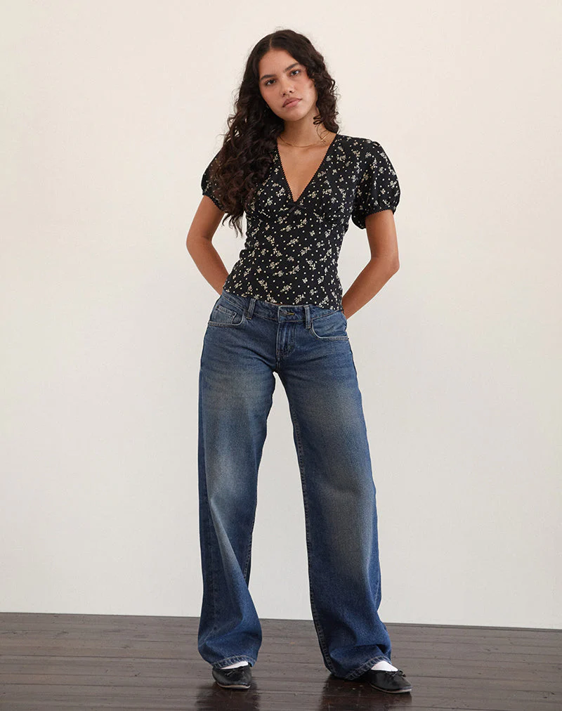 Elvita Top in Floral Land Schwarz - Image 2