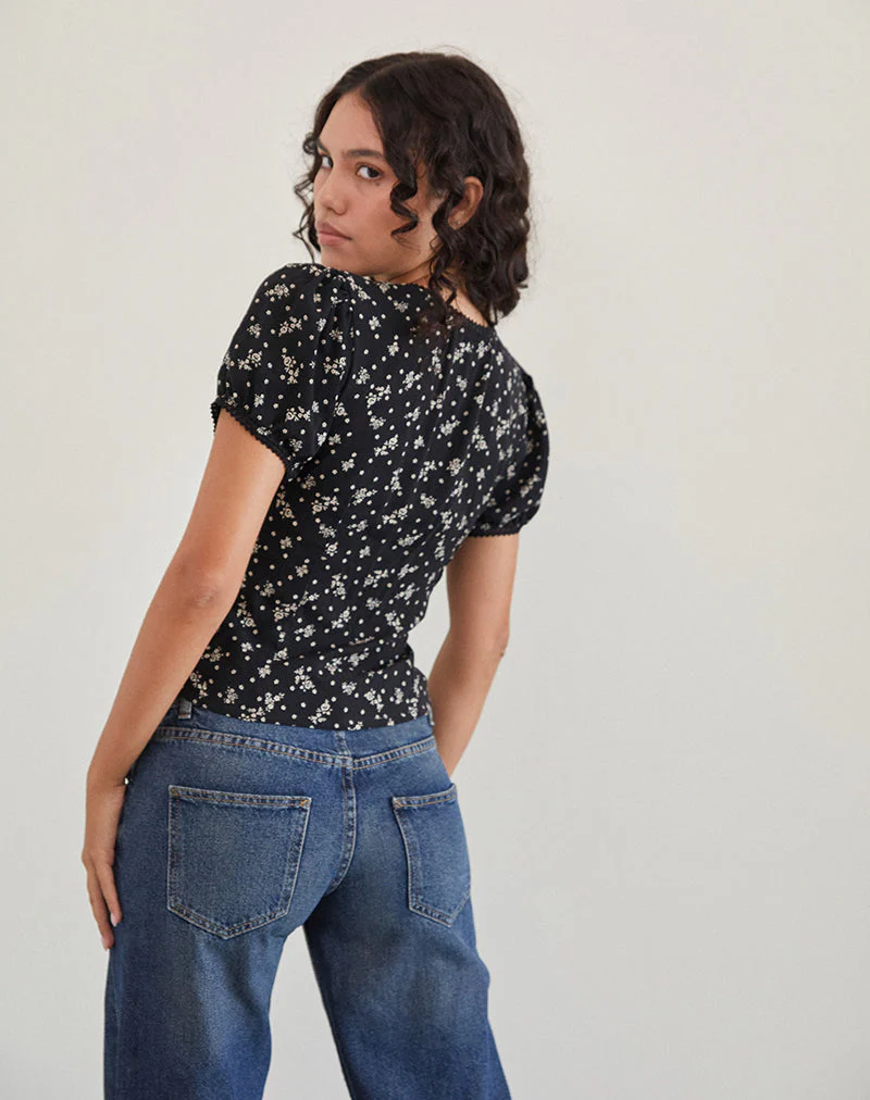 Elvita Top in Floral Land Schwarz - Image 3