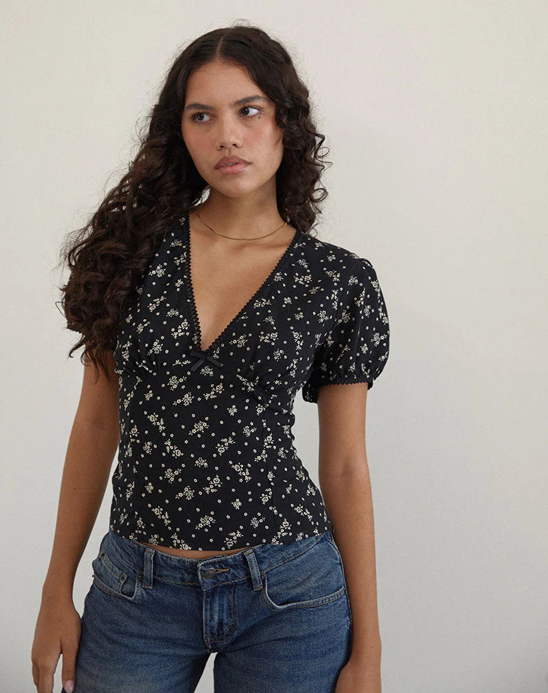 Elvita Top in Floral Land Schwarz - Image 4