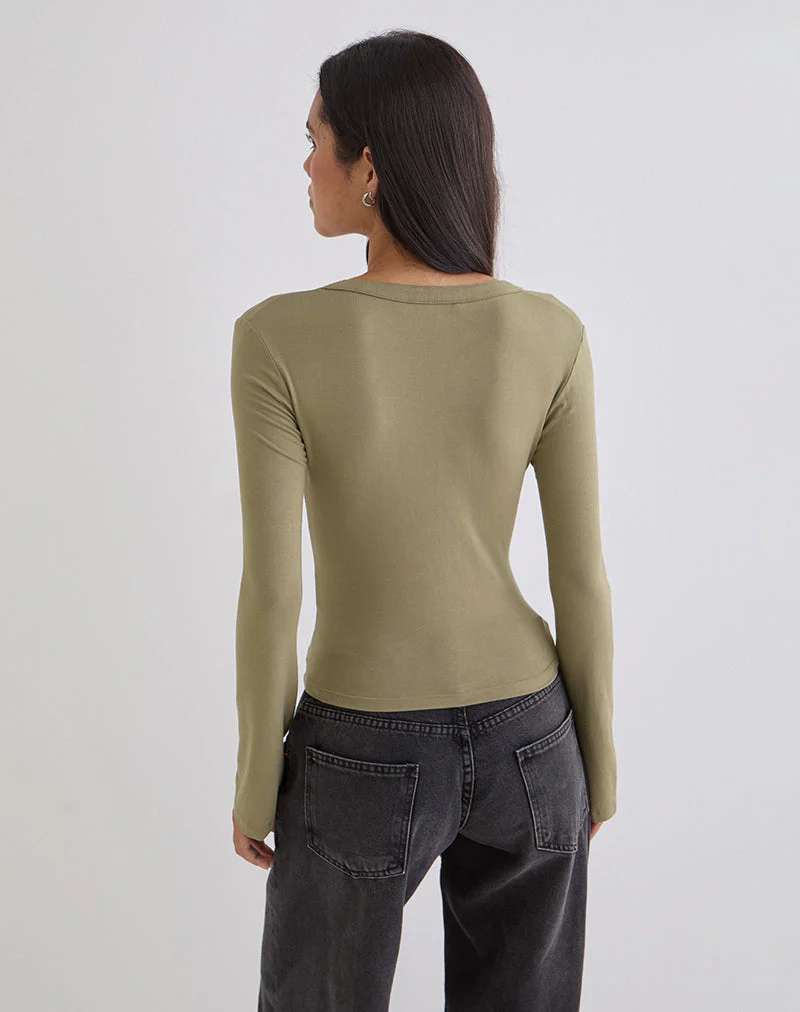 Emesy Langarm-Oberteil in Khaki - Image 4