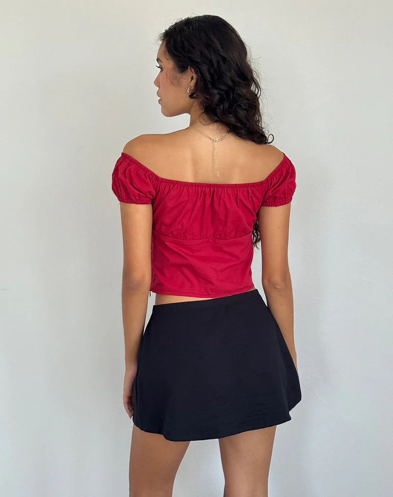 Endah Bardot Top aus Popeline Adrenalin Rot - Image 5