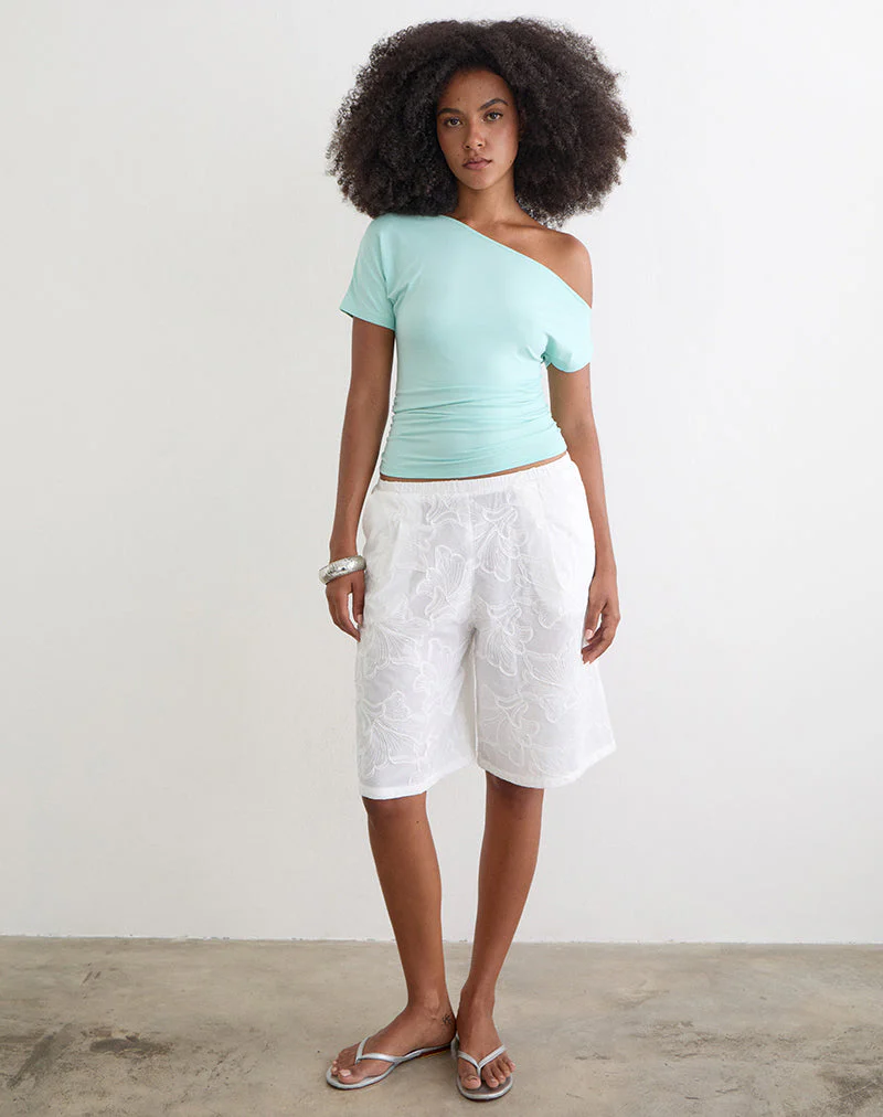 Ennea Longline Short in Broderie White