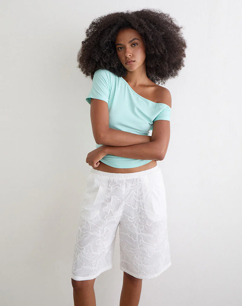 Ennea Longline Short in Broderie White - Image 3